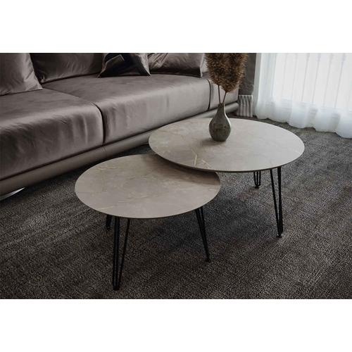 זוג שולחנות מעוצב לסלון דגם גרניט זהב