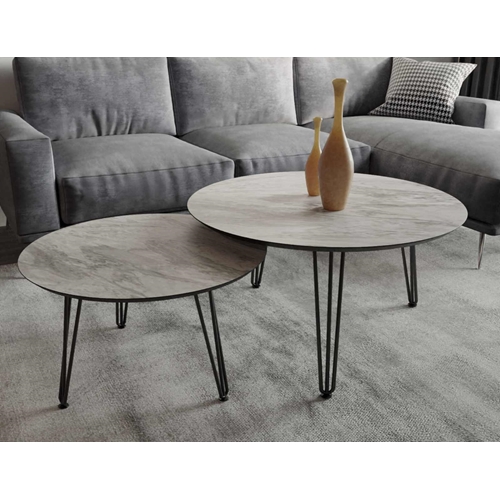 זוג שולחנות לסלון דגם שיש אפור