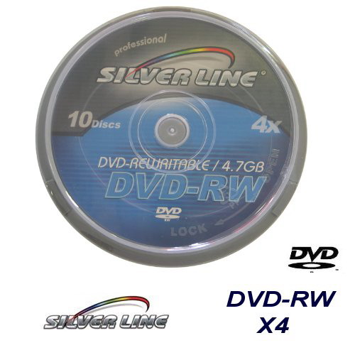 10 יחידות DVD-RW רב פעמיות SILVERLINE X4 4.7GB