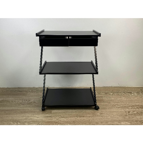 עגלת אחסון ממתכת 3 קומות ומגירה ניידת בגוון שחור