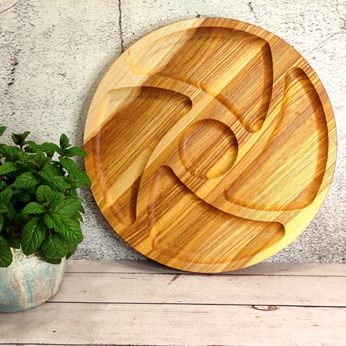 מגש עץ עגול מחולק ל 5 חלקים 35 ס''מ קוטר