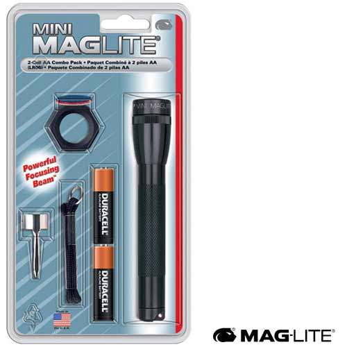 פנס מקצועי עם 2 סוללות AA ואביזרים MAGLITE