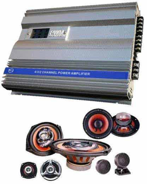 מגבר בעל 4 יציאות 2000W + סט 8 רמקולים
