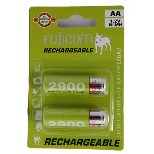 מארז 2 סוללות AA בהספק גבוה Fujicom- 2900mAh