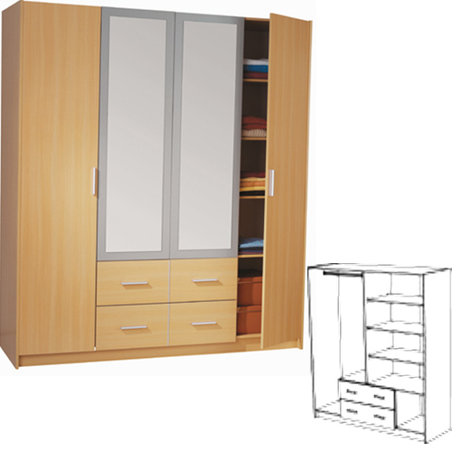 ארון ארבע דלתות  + 2 מגירות   HOME D`ECOR
